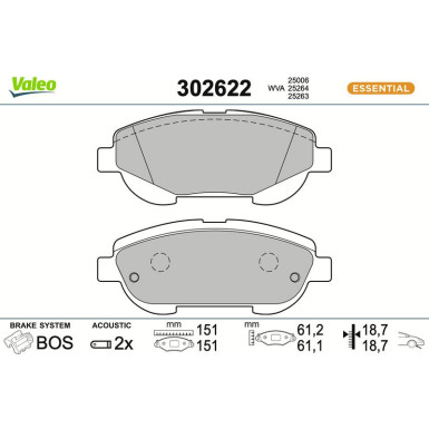 VALEO Bremsbeläge 302622 ESSENTIAL