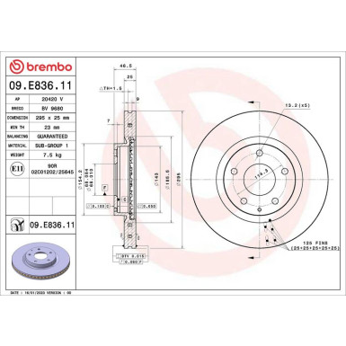 BREMBO Bremsscheibe 09.E836.11 PRIME LINE - UV Coated