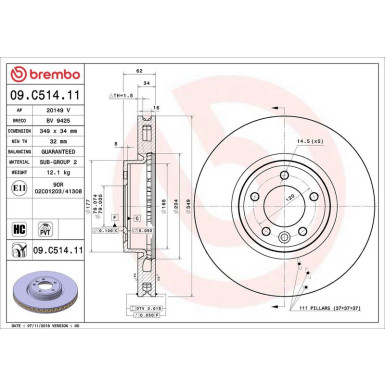 Bremsscheibe VA LAND ROVER PRIME LINE - UV Coated 09.C514.11 Bremsscheibe VA LAND ROVER PRIME LINE - UV Coated 09.C514.11
