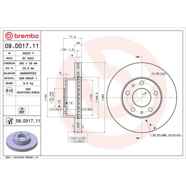 70 481 050 Bremsscheibe VA 09.D017.11 70 481 050 Bremsscheibe VA 09.D017.11