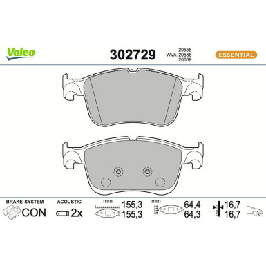 VALEO Bremsbeläge 302729 VALEO Bremsbeläge 302729