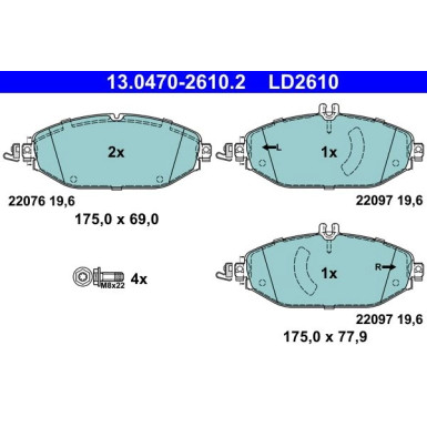 Bremsbelagsatz, Scheibenbremse ATE Ceramic 13.0470-2610.2