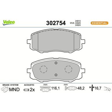 VALEO Bremsbeläge 302754 ESSENTIAL