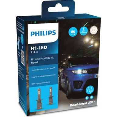 H1 12V 13W Ultinon Pro6000 Boost 5800K +300% mit Straßenzulassung 2 Stück Philips Ultinon Pro6000 Boost H1-LED 11258U60BX2