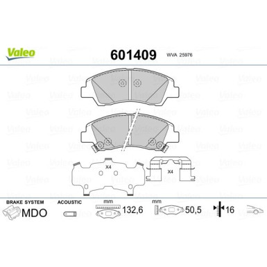 VALEO Bremsbeläge 601409 VALEO Bremsbeläge 601409