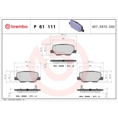 BREMBO Bremsklötze HA CITROEN,MAZDA,MITSU,PEUGOT 12 PRIME LINE P 61 111