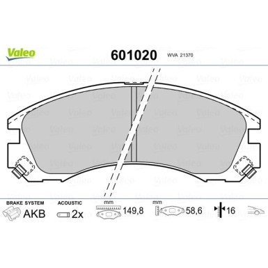 VALEO Bremsbeläge 601020 VALEO Bremsbeläge 601020