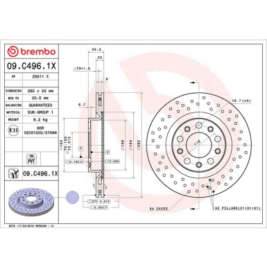 BREMBO Bremsscheibe 09.C496.1X BREMBO Bremsscheibe 09.C496.1X