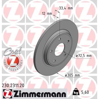 ZIMMERMANN Bremsscheibe 230.2311.20 Coat Z ZIMMERMANN Bremsscheibe 230.2311.20 Coat Z