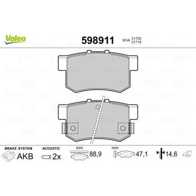 VALEO Bremsbeläge 598911 VALEO Bremsbeläge 598911