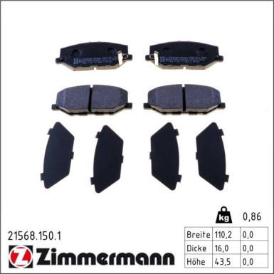 ZIMMERMANN Bremsbelagsatz, Scheibenbremse 21568.150.1 ZIMMERMANN Bremsbelagsatz, Scheibenbremse 21568.150.1