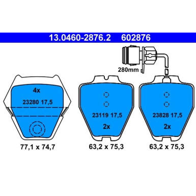 Bremsbelagsatz Audi P. A8 2.8-4.2 Quattro 95-02 13.0460-2876.2 Bremsbelagsatz Audi P. A8 2.8-4.2 Quattro 95-02 13.0460-2876.2