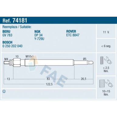 FAE Glühkerze 74181 FAE Glühkerze 74181