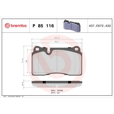 BREMBO Bremsklötze VA P 85 116 BREMBO Bremsklötze VA P 85 116