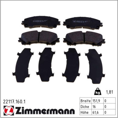 ZIMMERMANN Bremsbeläge 22117.160.1 ZIMMERMANN Bremsbeläge 22117.160.1