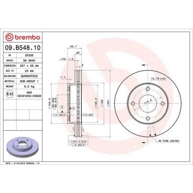 85 481 082 Bremsscheibe VA NISSAN NV200 10 PRIME LINE 09.B548.10 85 481 082 Bremsscheibe VA NISSAN NV200 10 PRIME LINE 09.B548.10