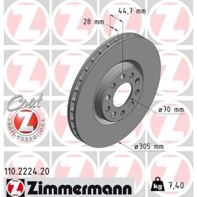 ZIMMERMANN Bremsscheibe 110.2224.20 ZIMMERMANN Bremsscheibe 110.2224.20