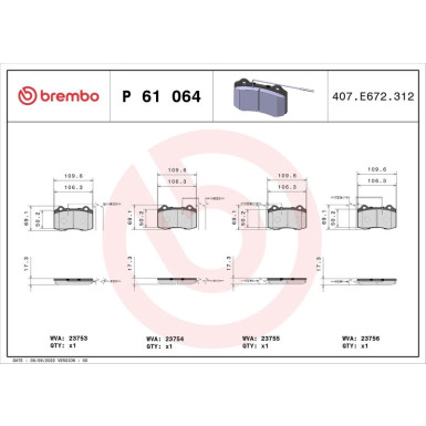 BREMBO Bremsklötze VA P 61 064 BREMBO Bremsklötze VA P 61 064