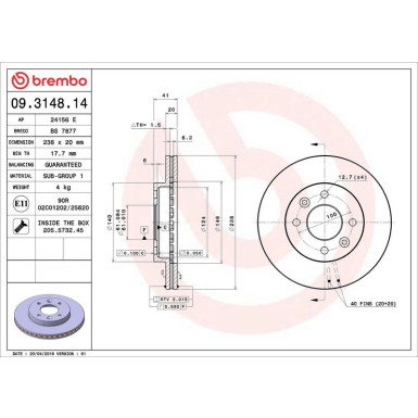 72 481 017 Bremsscheibe VA 09.3148.14 72 481 017 Bremsscheibe VA 09.3148.14