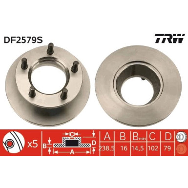 Bremsscheibe Db P. Mb100 87-96# TRW SINGLE DF2579S