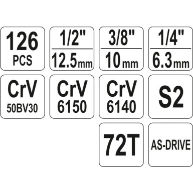 Steckschlüsselsatz Xl 1/2 + 3/8 + 1/4 126-Tlg YT-38875