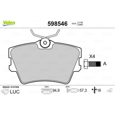 VALEO Bremsbeläge 598546 VALEO Bremsbeläge 598546