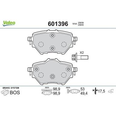 VALEO Bremsbeläge 601396 VALEO Bremsbeläge 601396