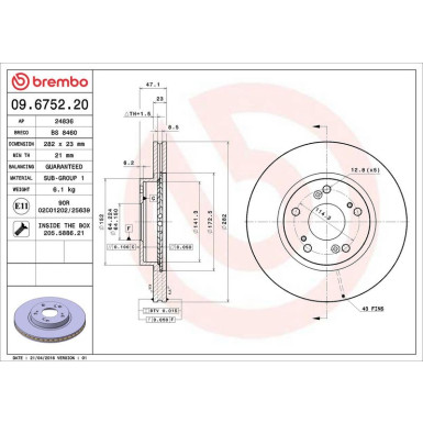 86 481 036 Bremsscheibe VA 09.6752.20 86 481 036 Bremsscheibe VA 09.6752.20