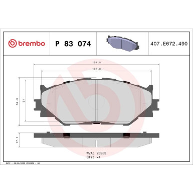 BREMBO Bremsklötze VA P 83 074 BREMBO Bremsklötze VA P 83 074