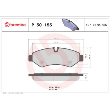 BREMBO Bremsklötze HA MERCEDES Sprinter 18 PRIME LINE P 50 155 BREMBO Bremsklötze HA MERCEDES Sprinter 18 PRIME LINE P 50 155