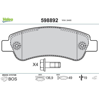 VALEO Bremsbeläge 598892