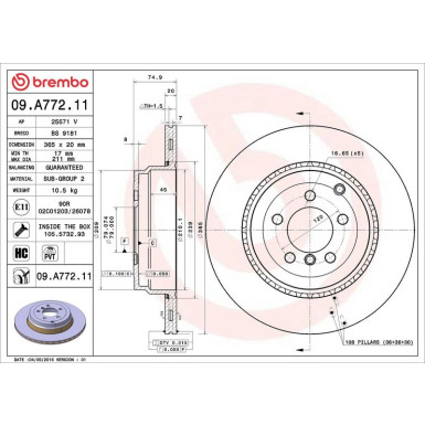 52 482 037 Bremsscheibe HA 09.A772.11 52 482 037 Bremsscheibe HA 09.A772.11