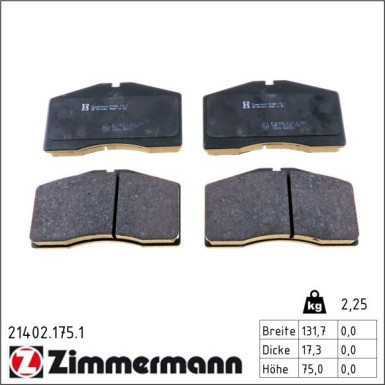 ZIMMERMANN Bremsbelagsatz, Scheibenbremse 21402.175.1 ZIMMERMANN Bremsbelagsatz, Scheibenbremse 21402.175.1