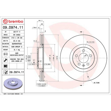 Bremsscheibe VA 09.D974.11 Bremsscheibe VA 09.D974.11