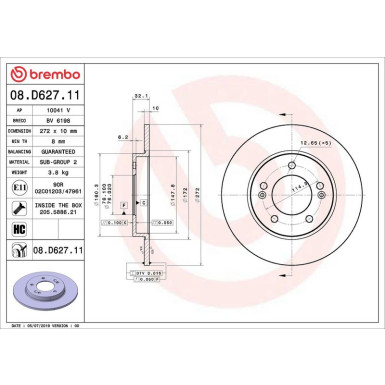 Bremsscheibe HA HYUNDAI KIA PRIME LINE - UV Coated 08.D627.11 Bremsscheibe HA HYUNDAI KIA PRIME LINE - UV Coated 08.D627.11