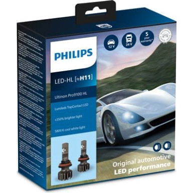 H11 12V 24V PGJ19-2 Ultinon Pro9100 Headlight LED 5800K NO ECE 2 Stück PHILIPS Ultinon Pro9100 LED-HL 11362U9100X2