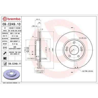 80 481 044 Bremsscheibe VA 09.C249.11 80 481 044 Bremsscheibe VA 09.C249.11