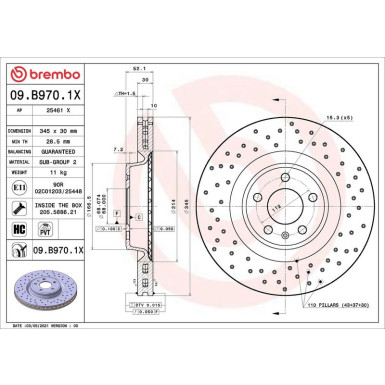 Bremsscheibe VA Brembo Xtra AUDI A4,A5,A6,A7,Q5,PORSCHE 07 XTRA LINE - Xtra 09.B970.1X Bremsscheibe VA Brembo Xtra AUDI A4,A5,A6,A7,Q5,PORSCHE 07 XTRA LINE - Xtra 09.B970.1X