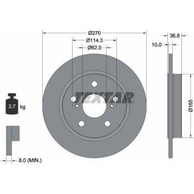 Bremsscheibe Toyota T. Auris 06-/12- Englisch PRO 92164003