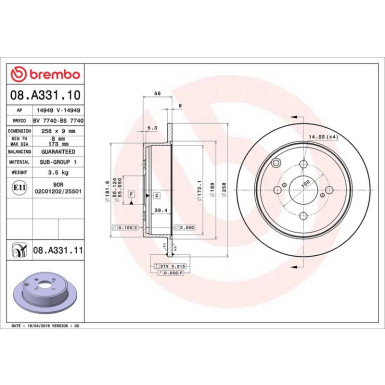 82 482 023 Bremsscheibe HA 08.A331.11 82 482 023 Bremsscheibe HA 08.A331.11