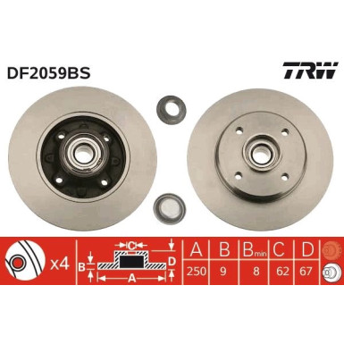 Bremsscheibe Peugeot T. 307/C4 Mit Lager DF2059BS Bremsscheibe Peugeot T. 307/C4 Mit Lager DF2059BS