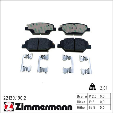 ZIMMERMANN Bremsbelagsatz, Scheibenbremse 22139.190.2 ZIMMERMANN Bremsbelagsatz, Scheibenbremse 22139.190.2