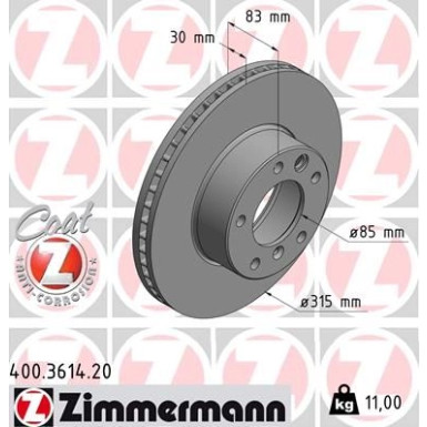 ZIMMERMANN Bremsscheibe 400.3614.20 ZIMMERMANN Bremsscheibe 400.3614.20