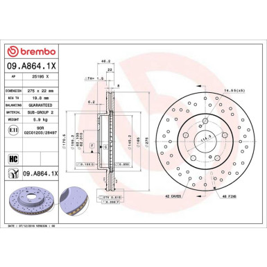 Bremsscheibe VA Xtra 09.A864.1X Bremsscheibe VA Xtra 09.A864.1X