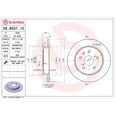 40 482 027 Bremsscheibe HA FIAT Sedici/SUZUKI SX4 06 PRIME LINE 08.B557.10 40 482 027 Bremsscheibe HA FIAT Sedici/SUZUKI SX4 06 PRIME LINE 08.B557.10