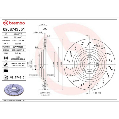 15 482 059 Bremsscheibe HA 09.B743.51 15 482 059 Bremsscheibe HA 09.B743.51