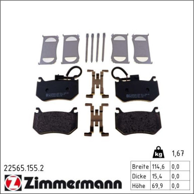 ZIMMERMANN Bremsbelagsatz, Scheibenbremse 22565.155.2 ZIMMERMANN Bremsbelagsatz, Scheibenbremse 22565.155.2
