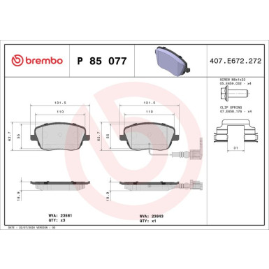 BREMBO Bremsklötze VA P 85 077 BREMBO Bremsklötze VA P 85 077