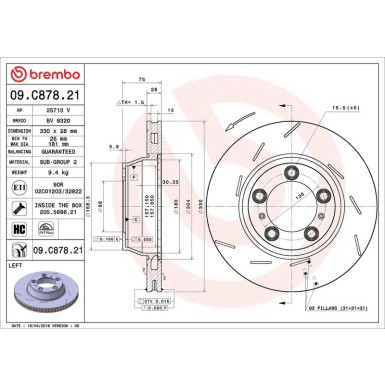 13 482 014 Bremsscheibe HA li 09.C878.21 13 482 014 Bremsscheibe HA li 09.C878.21