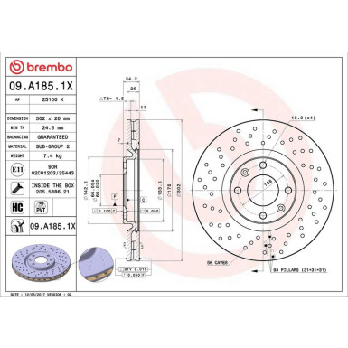 Bremsscheibe VA Xtra 09.A185.1X Bremsscheibe VA Xtra 09.A185.1X